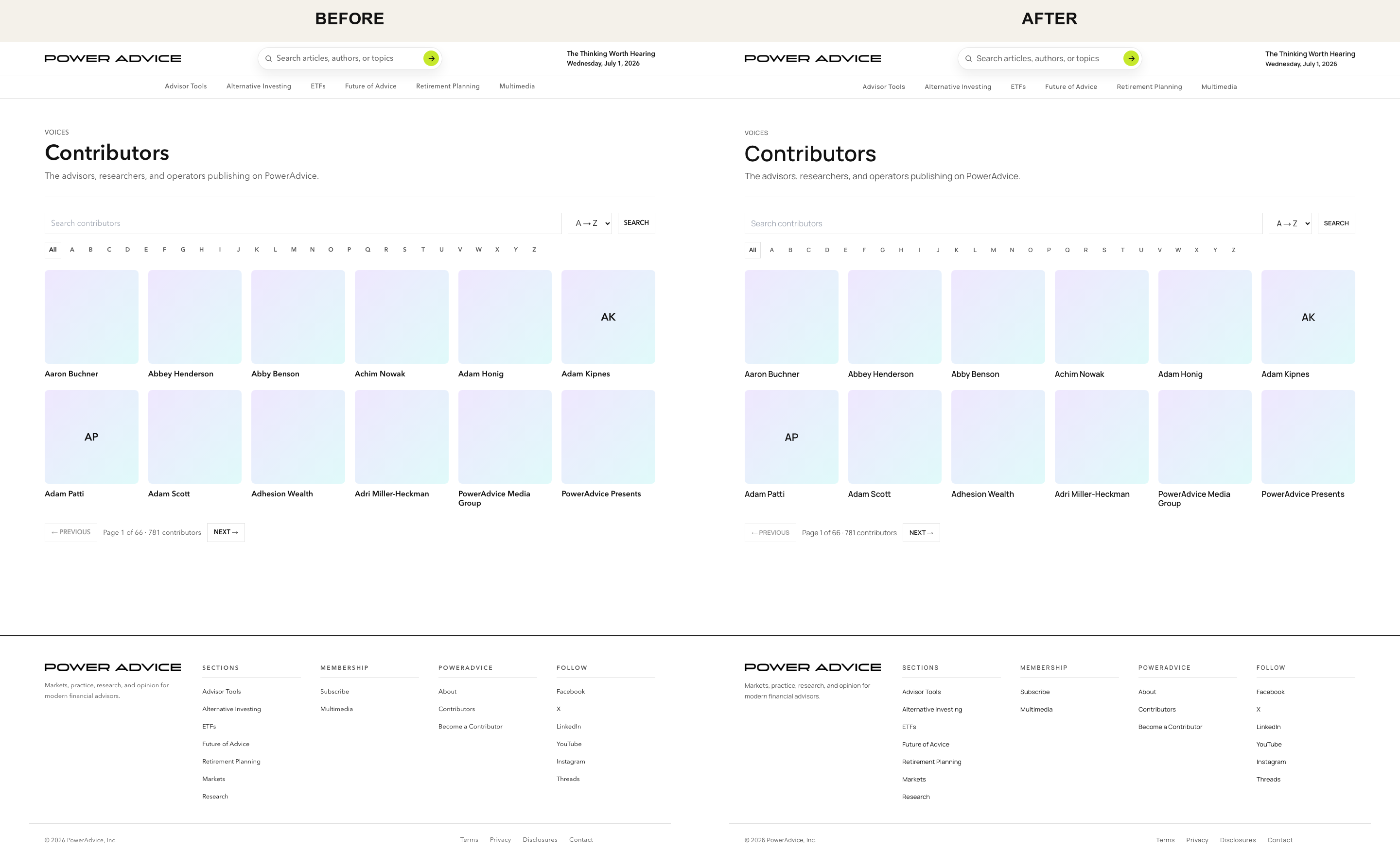 Contributors Desktop before and after side by side