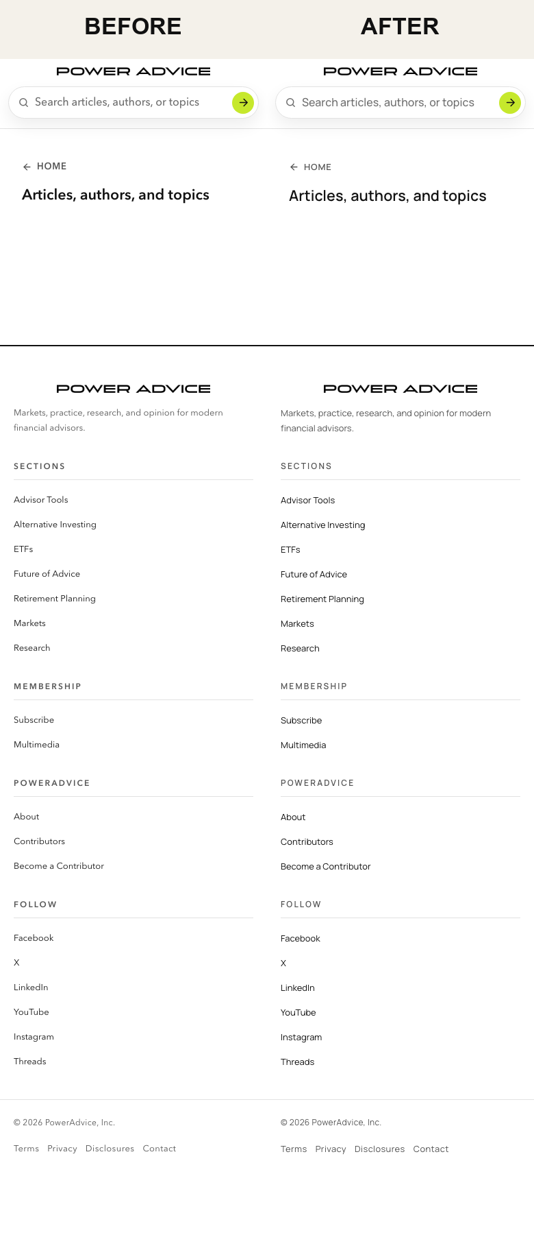 Search Mobile before and after side by side